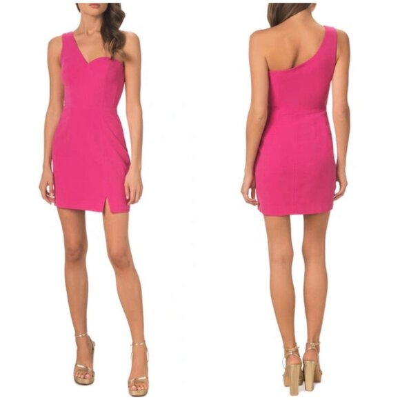 New French Connection Maddie One-Shoulder Cocktail Minidress In Pink Size L - Picture 1 of 9